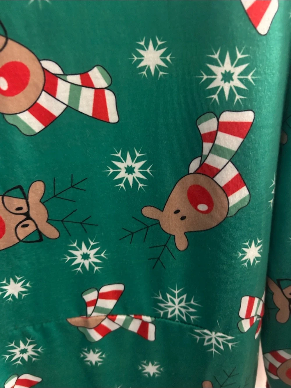 Kids Green Holiday Reindeer Hooded Pajama Onesie
